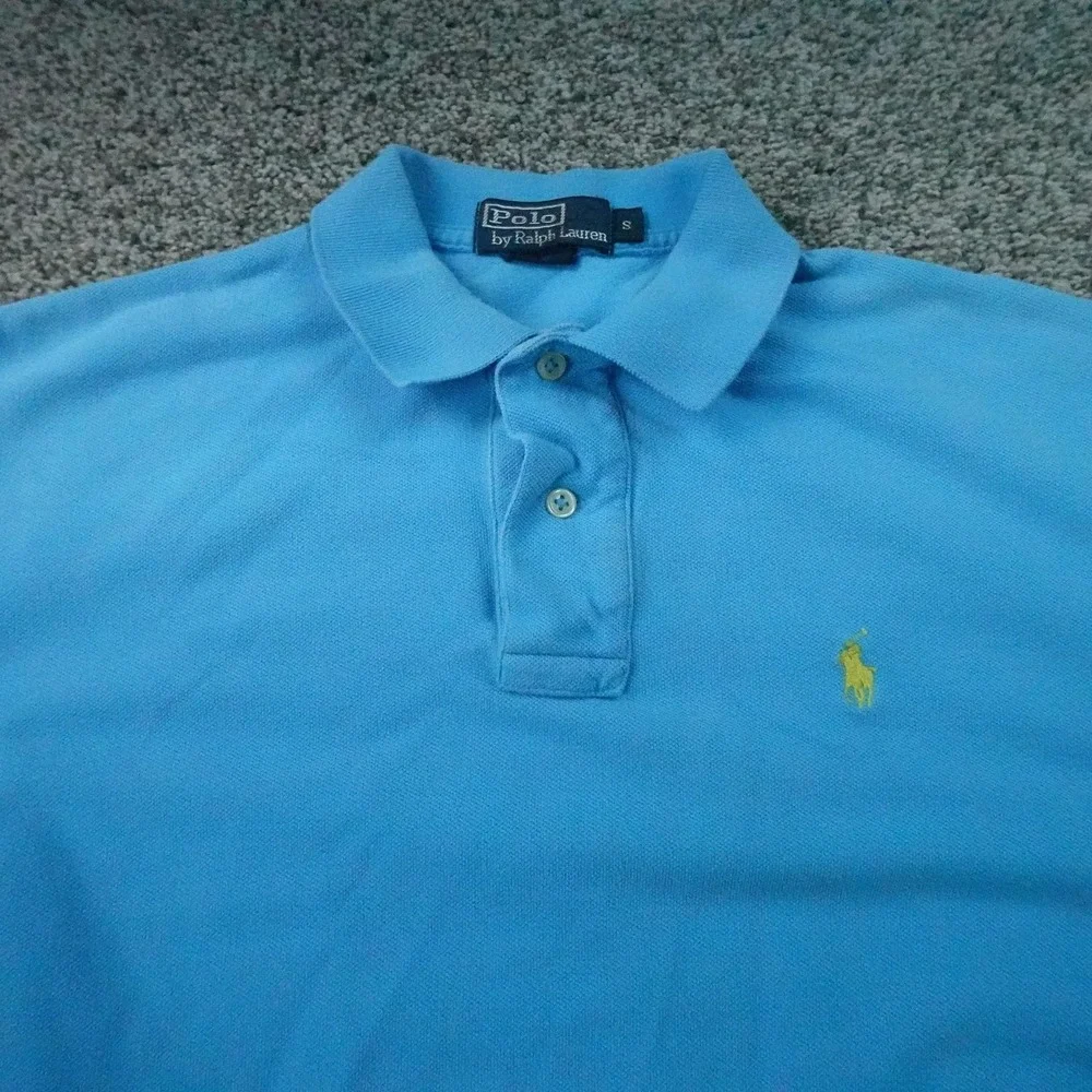 VTG Ralph Lauren Polo Shirt Mens S Blue Pique Knit Pony Logo Casual Preppy Golf